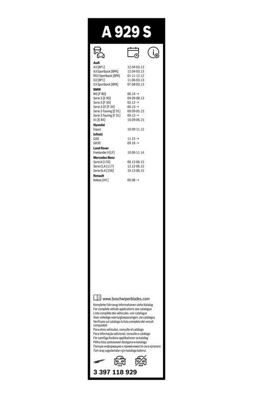 B-Ware BOSCH 3 397 118 929 Wischblatt A929S Aerotwin Scheibenwischer 600/475 mm vorne