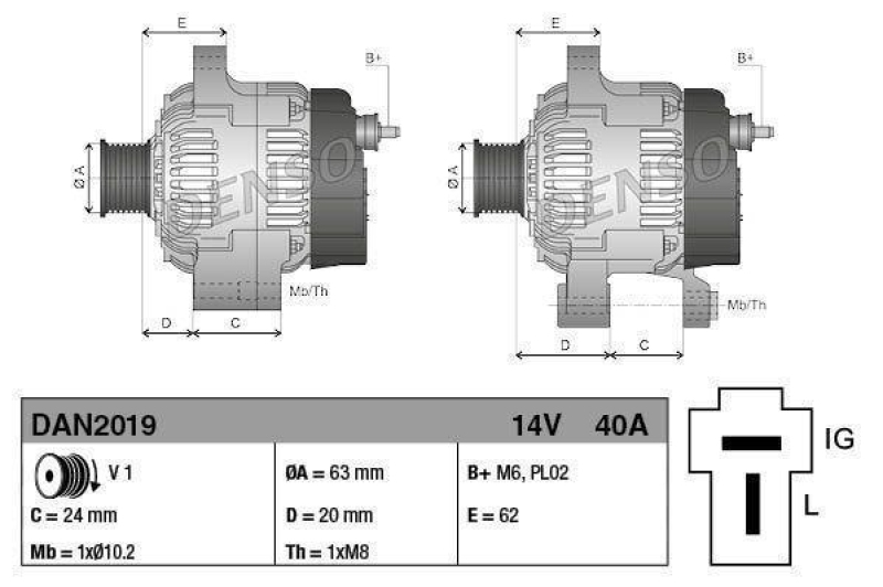 DENSO DAN2019 Generator F3A 14V 40A