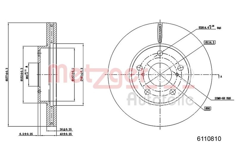 METZGER 6110810 Bremsscheibe Lack/Ks für TOYOTA VA