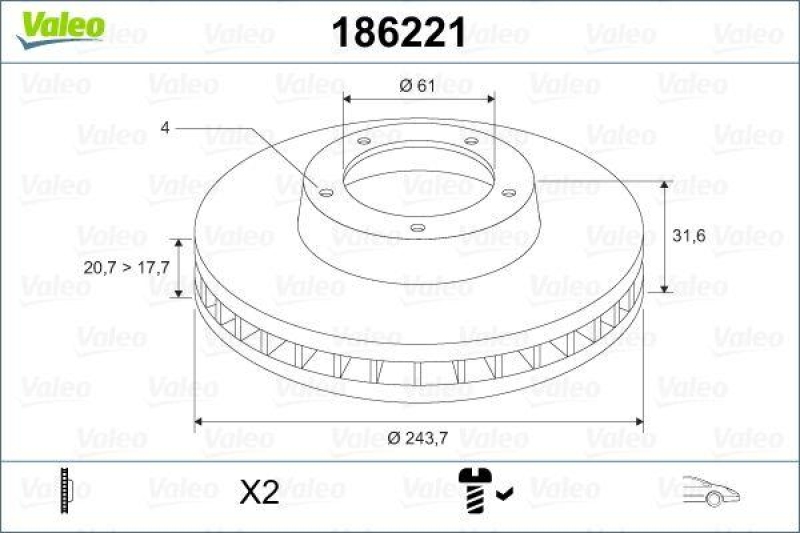 VALEO 186221 Bremsscheibe