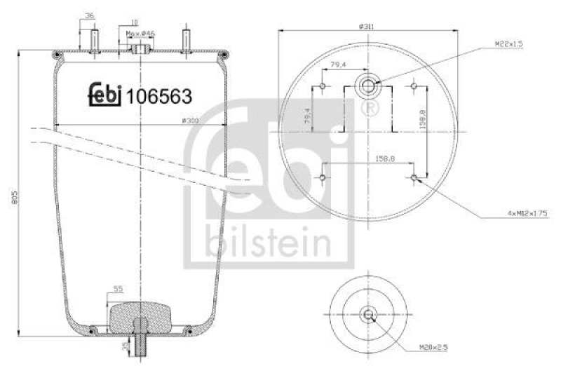 FEBI BILSTEIN 106563 Luftfederbalg ohne Kolben für Sauer