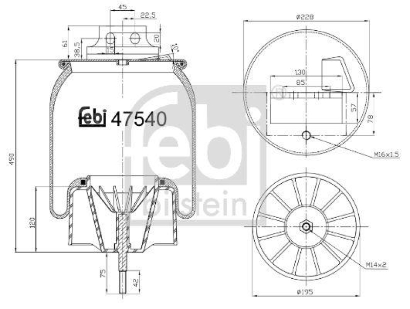 FEBI BILSTEIN 47540 Luftfederbalg mit Kunststoffkolben und Kolbenstange für Iveco