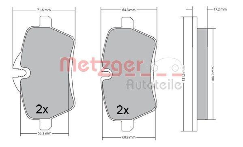 METZGER 1170561 Bremsbelagsatz, Scheibenbremse WVA 23 984