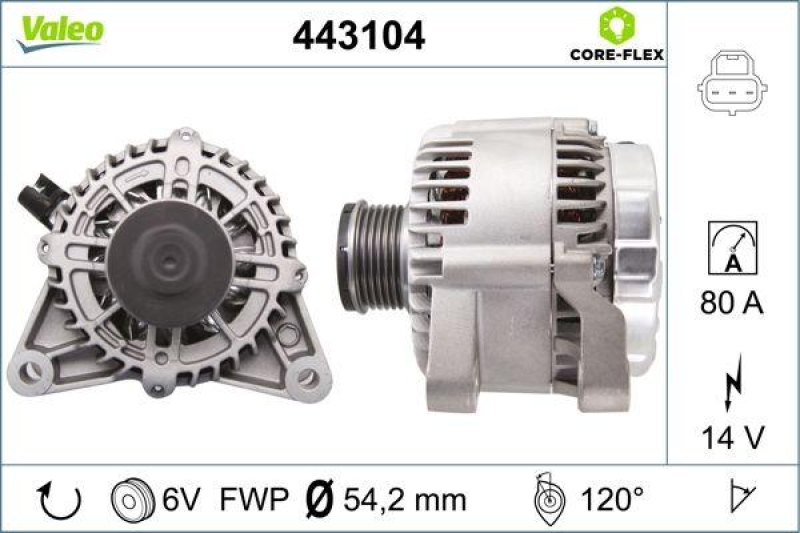 VALEO 443104 Generator - CORE-FLEX - Fiesta, Fus