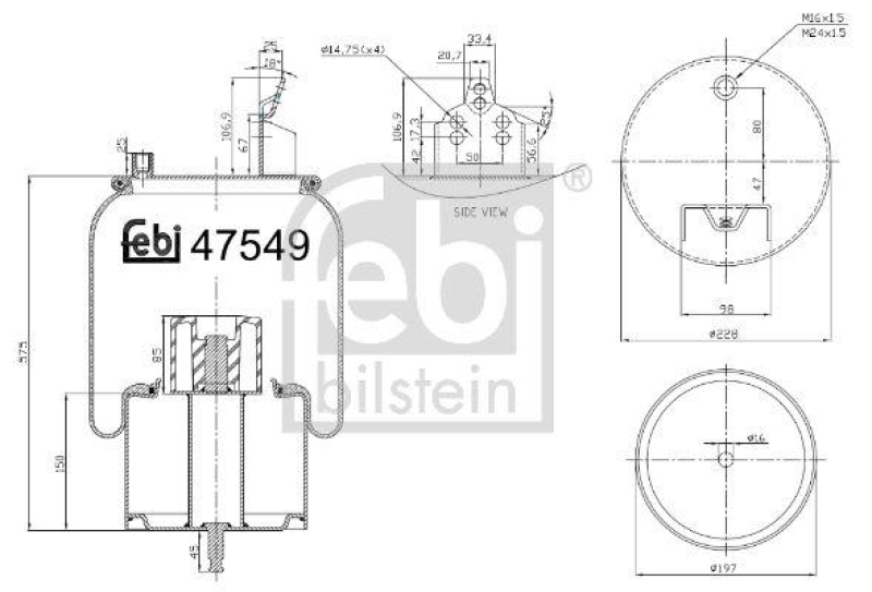 FEBI BILSTEIN 47549 Luftfederbalg mit Stahlkolben und Kolbenstange für Volvo