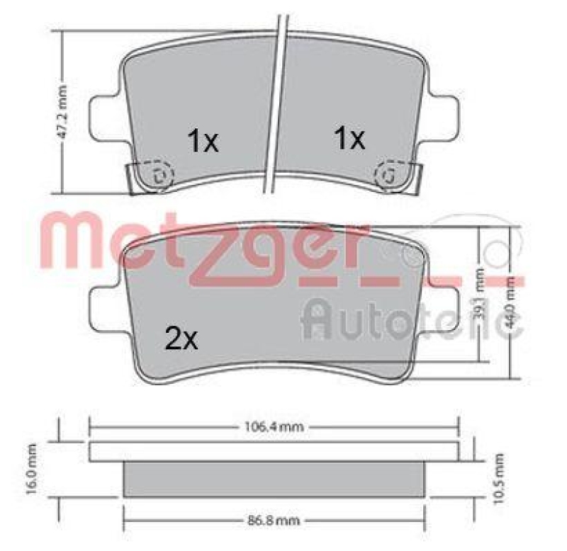 METZGER 1170152 Bremsbelagsatz, Scheibenbremse WVA 24 421