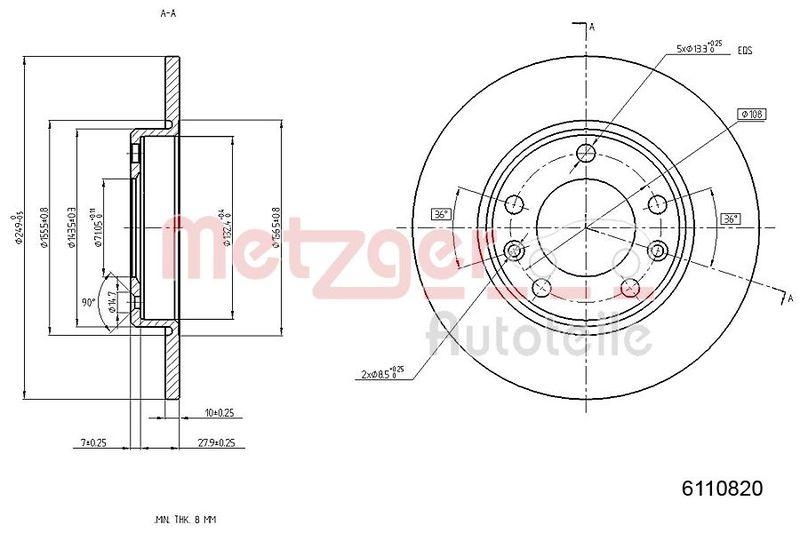 METZGER 6110820 Bremsscheibe Lack/Ks/Ms für PEUGEOT HA