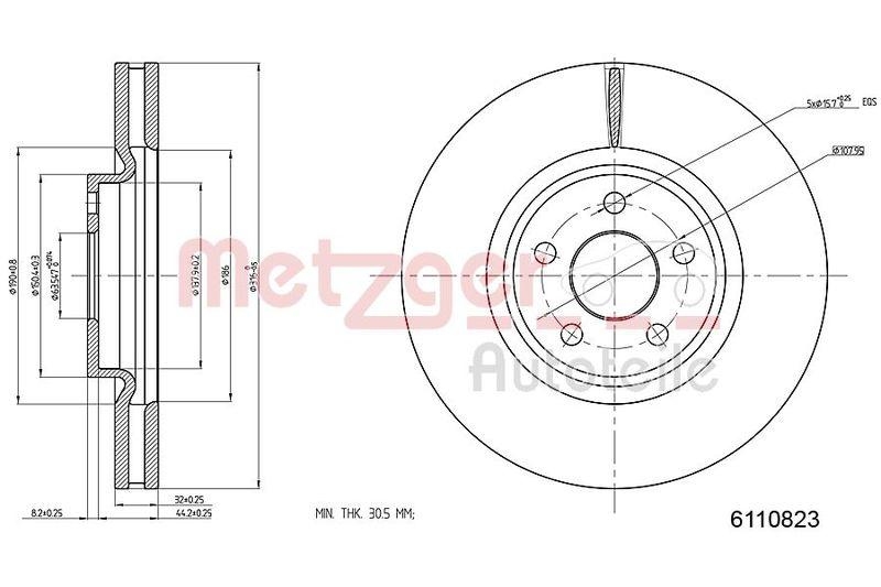 METZGER 6110823 Bremsscheibe Lack/Ks für FORD VA