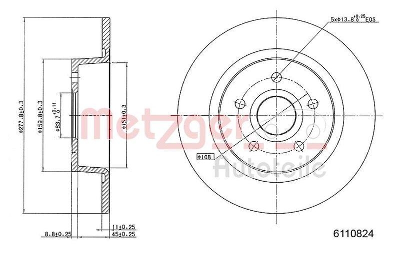 METZGER 6110824 Bremsscheibe Lack/Ks für FORD HA