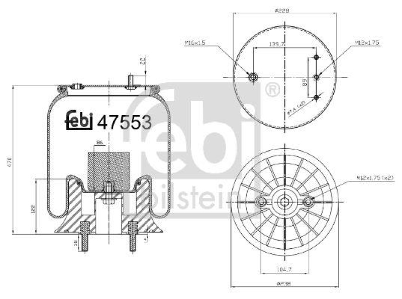 FEBI BILSTEIN 47553 Luftfederbalg mit Kunststoffkolben für DAF