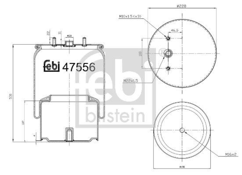 FEBI BILSTEIN 47556 Luftfederbalg mit Stahlkolben für DAF