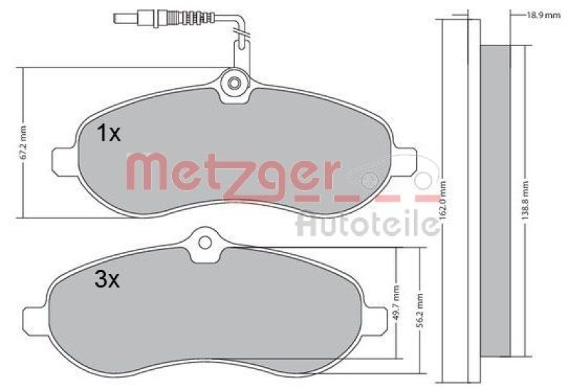 METZGER 1170228 Bremsbelagsatz, Scheibenbremse WVA 24 595