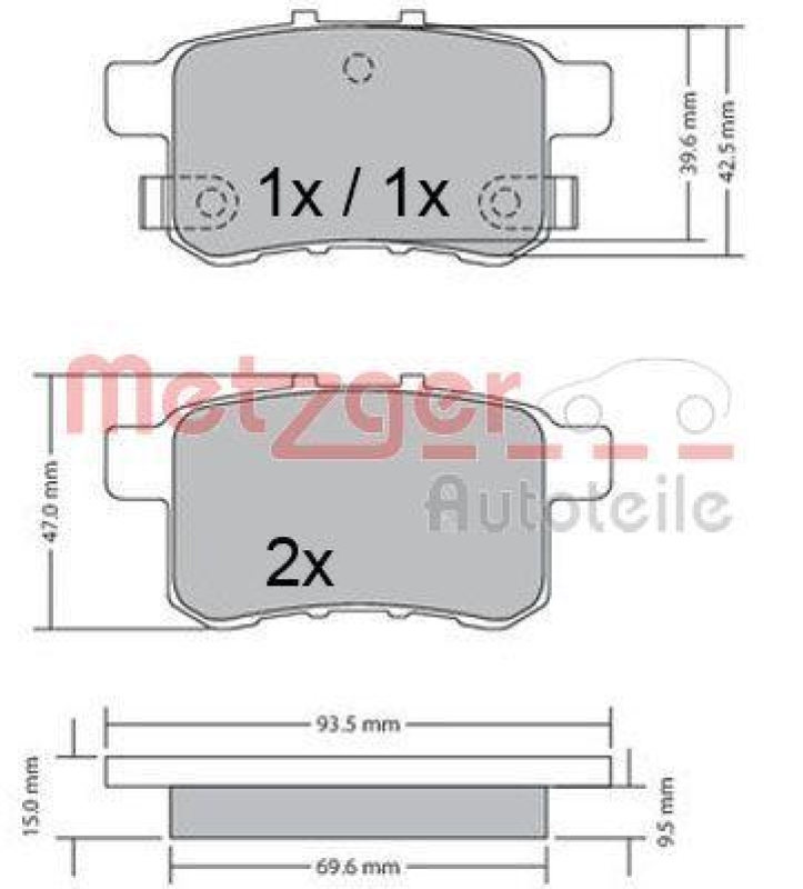 METZGER 1170593 Bremsbelagsatz, Scheibenbremse WVA 24 435