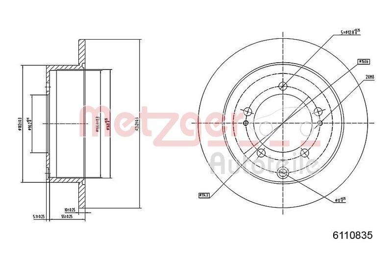 METZGER 6110835 Bremsscheibe Lack/Ks für MITSUBISHI HA