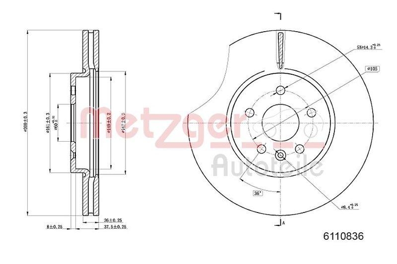 METZGER 6110836 Bremsscheibe Lack/Ks/Ms für CHEVROLET VA