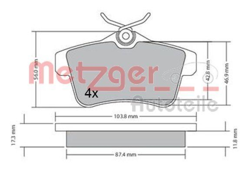 METZGER 1170335 Bremsbelagsatz, Scheibenbremse WVA 24 922