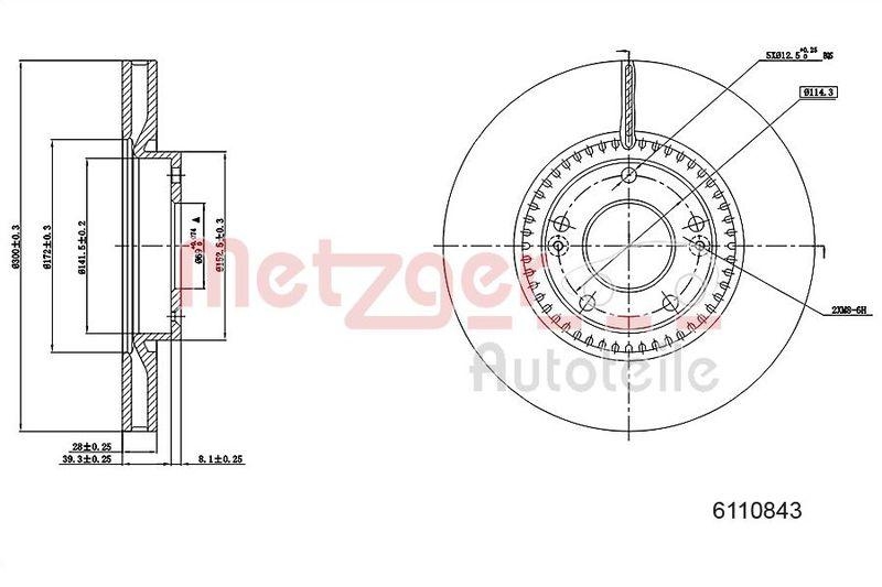 METZGER 6110843 Bremsscheibe Lack/Ks/Ms für HYUNDAI VA