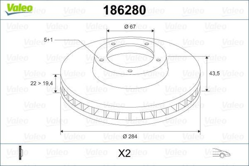 VALEO 186280 Bremsscheibe