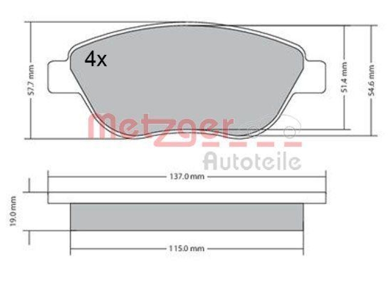 METZGER 1170614 Bremsbelagsatz, Scheibenbremse WVA 23 708