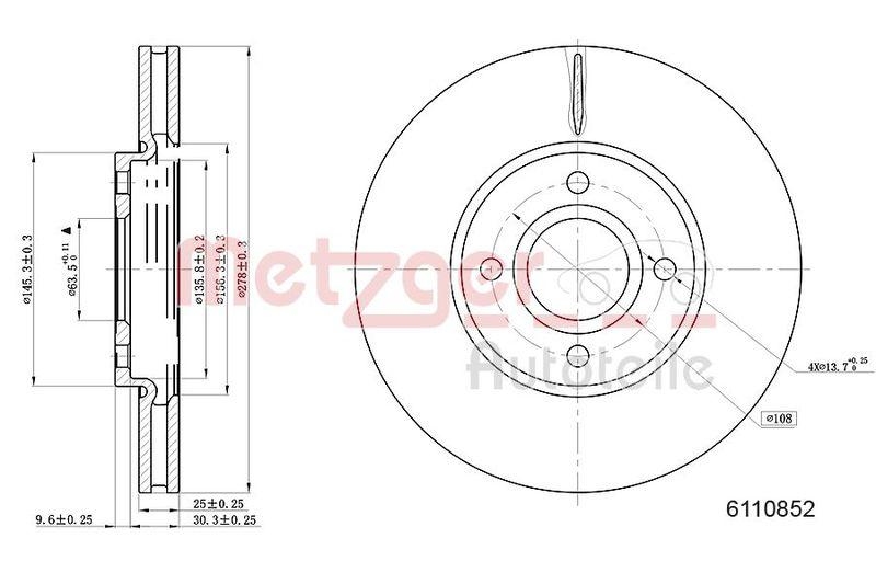 METZGER 6110852 Bremsscheibe Lack/Ks für FORD VA