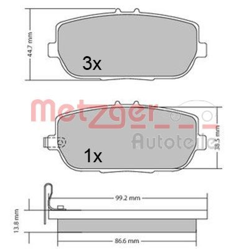 METZGER 1170617 Bremsbelagsatz, Scheibenbremse WVA 24 298