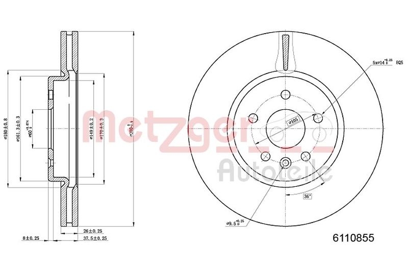 METZGER 6110855 Bremsscheibe Lack/Ks/Ms für OPEL VA