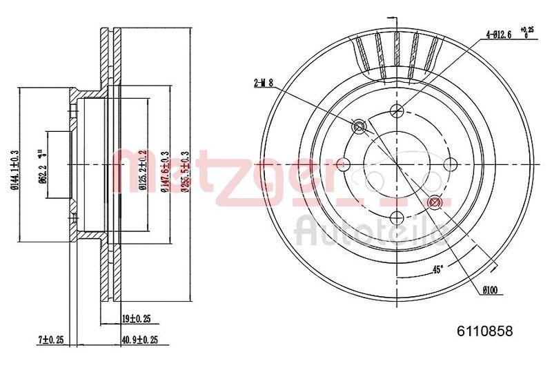 METZGER 6110858 Bremsscheibe Lack/Ks für HYNUDAI VA links/rechts