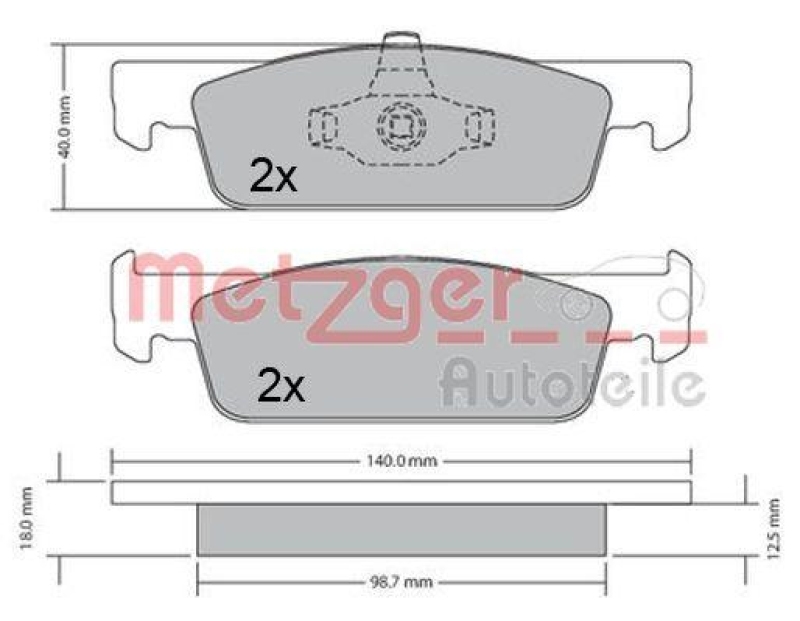 METZGER 1170621 Bremsbelagsatz, Scheibenbremse WVA 25 702