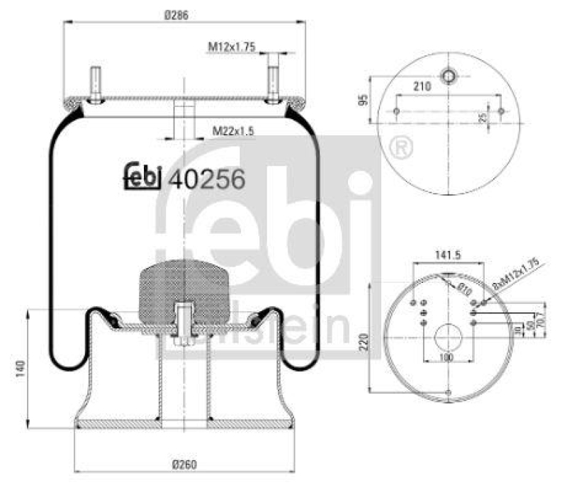 FEBI BILSTEIN 40256 Luftfederbalg mit Stahlkolben für Mercedes-Benz