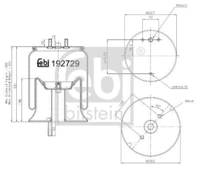 FEBI BILSTEIN 192729 Luftfederbalg mit Stahlkolben und Kolbenstange für Ford