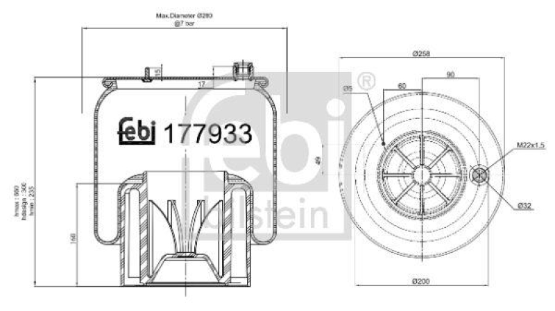 FEBI BILSTEIN 177933 Luftfederbalg mit Kunststoffkolben für Mercedes-Benz