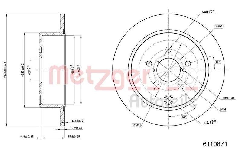 METZGER 6110871 Bremsscheibe Lack/Ks für SUBARU HA