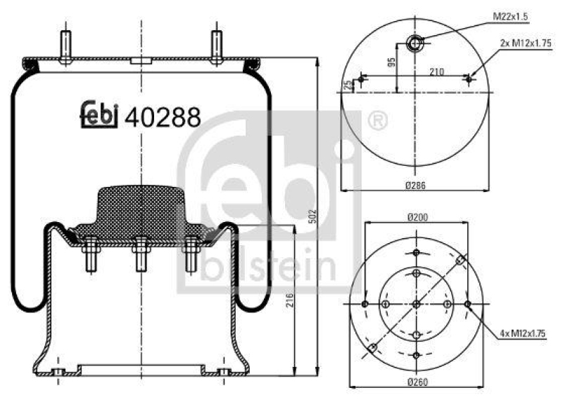 FEBI BILSTEIN 40288 Luftfederbalg mit Stahlkolben f&uuml;r Sauer