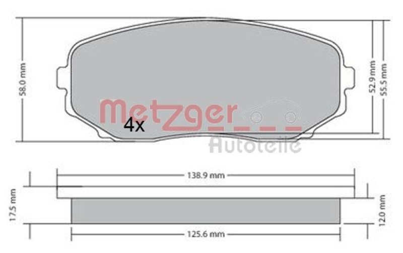 METZGER 1170654 Bremsbelagsatz, Scheibenbremse WVA 24 544