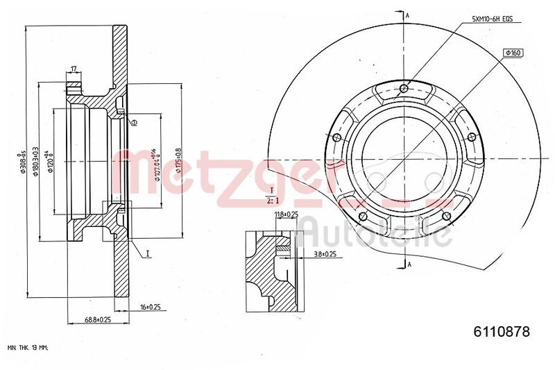 METZGER 6110878 Bremsscheibe Lack/Ks für FORD HA