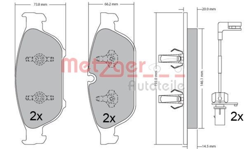 METZGER 1170657 Bremsbelagsatz, Scheibenbremse WVA 25 158