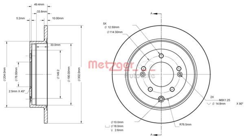 METZGER 6110879 Bremsscheibe Lack/Ks/Ms für HYUNDAI HA