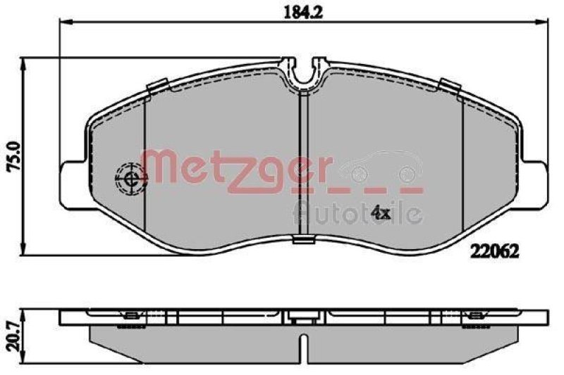 METZGER 1170895 Bremsbelagsatz, Scheibenbremse WVA 22 062