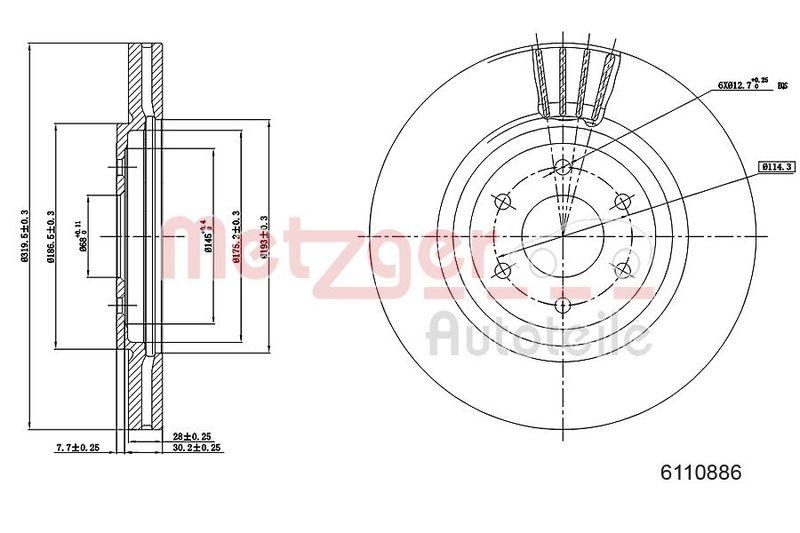 METZGER 6110886 Bremsscheibe Lack/Ks für NISSAN VA