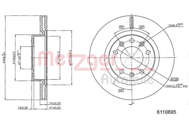 METZGER 6110895 Bremsscheibe Lack/Ks/Ms/Hc für PEUGEOT VA