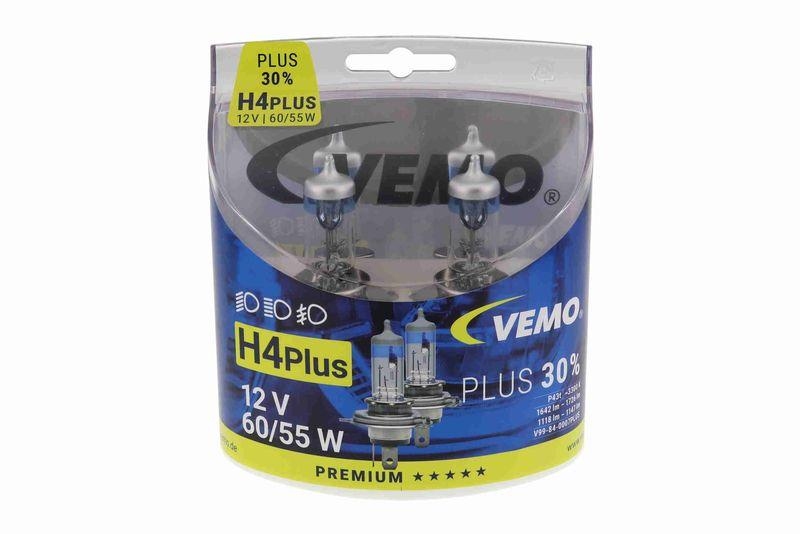 VEMO V99-84-0007PLUS Gl&uuml;hlampe, Hauptscheinwerfer H4 Plus H4-Halogen-Zweifadenlampe, Socke