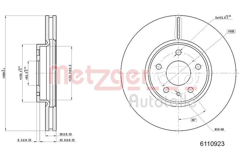 METZGER 6110923 Bremsscheibe Lack/Ks/Hc für FORD VA