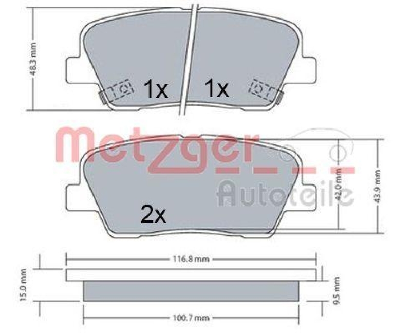 METZGER 1170687 Bremsbelagsatz, Scheibenbremse WVA 25 520