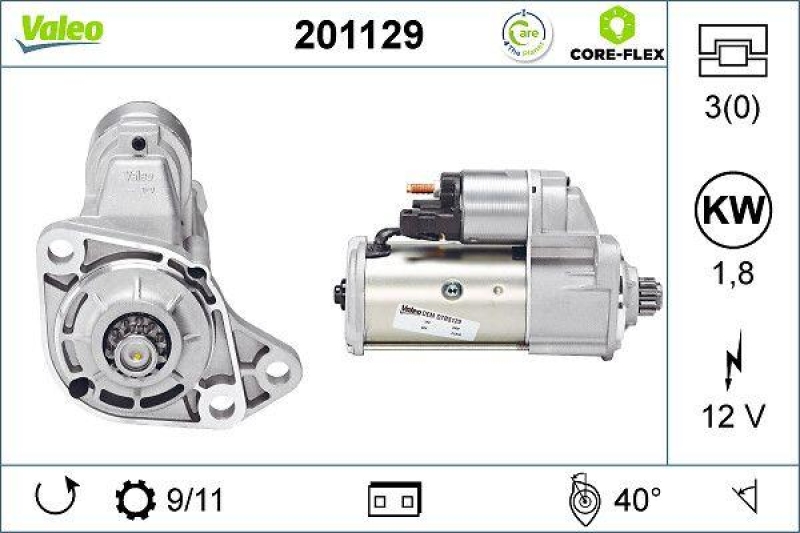 VALEO 201129 Starter - CORE-FLEX - VOLKSWAGEN Tra