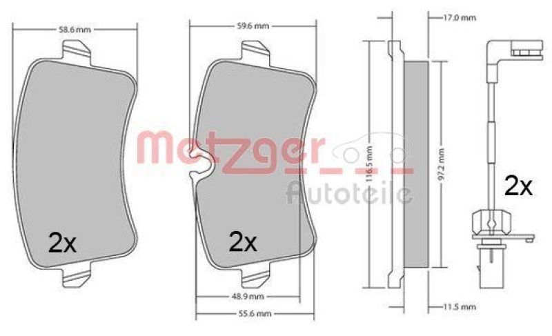 METZGER 1170688 Bremsbelagsatz, Scheibenbremse WVA 24 606