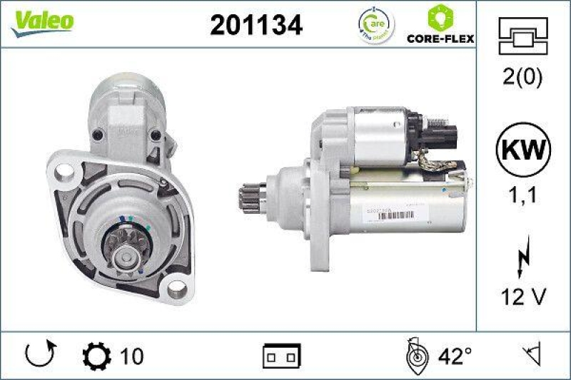 VALEO 201134 Starter - CORE-FLEX - AUDI A3