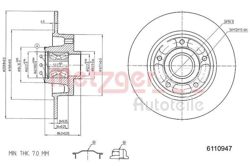 METZGER 6110947 Bremsscheibe Lack/Ks Mit Radlager für RENAULT HA