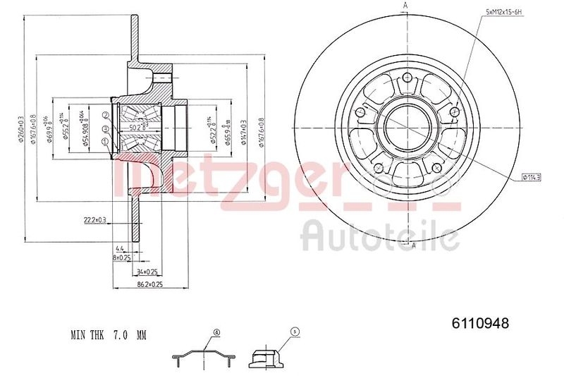 METZGER 6110948 Bremsscheibe Lack/Ks Mit Radlager für RENAULT HA