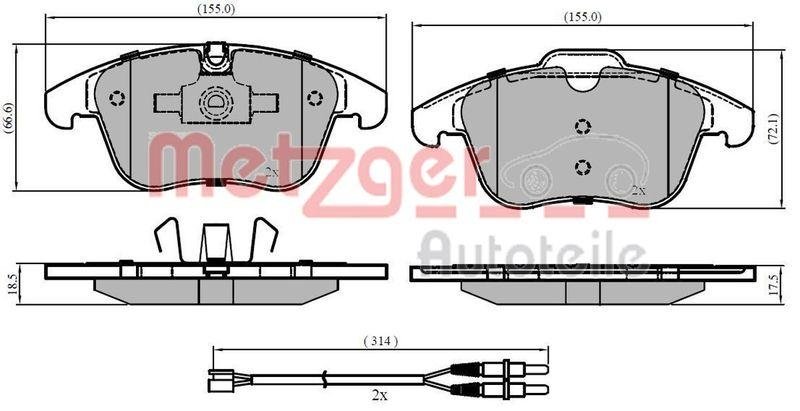 METZGER 1170773 Bremsbelagsatz, Scheibenbremse WVA 24 084/332