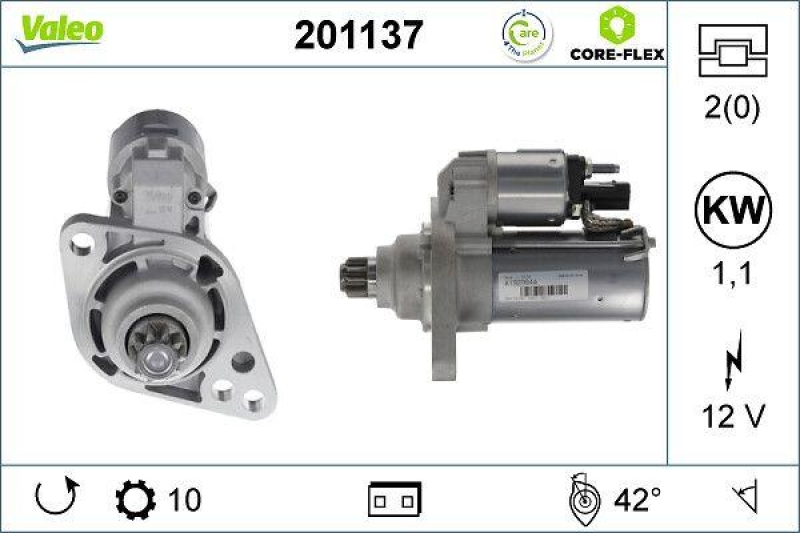 VALEO 201137 Starter - CORE-FLEX - AUDI A3